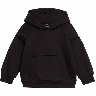 M&S Boys Cotton Rich Plain Hoodie Black Size 5-6 Years