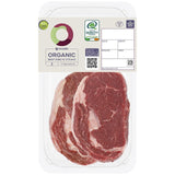 Ocado organic beef ribeye steaks 425g, imported from the UK