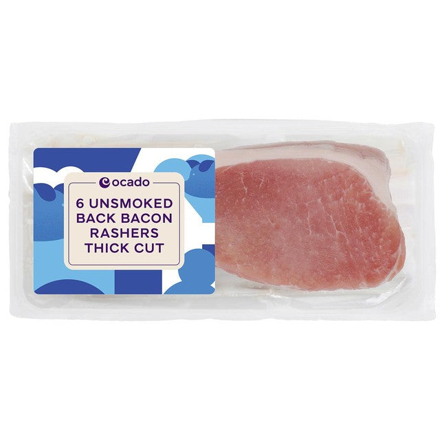 Ocado unsmoked thick cut back bacon rashers 300g, imported from the UK