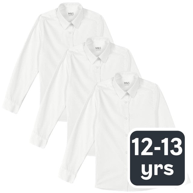 M&S girls' slim fit easy to iron blouses white size 12-13, UK version