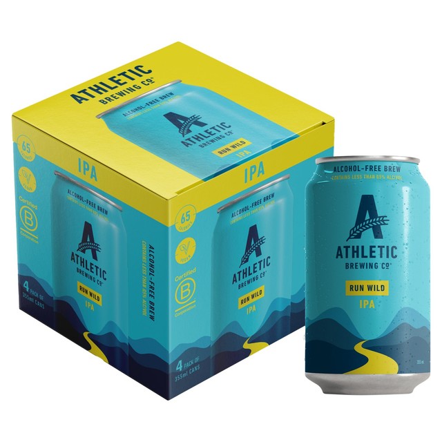 Athletic Brewing Co Run Wild IPA alcohol-free beer 4 x 355ml - British product