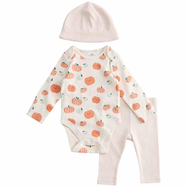 M&S Halloween pumpkin baby bodysuit set, Orange Mix, 3-6 months, imported from the UK