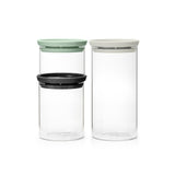 Brabantia Glass Jars Set of 3 in Dark Grey, Light Grey, Jade Green - 0.3L, 0.6L, 1.1L