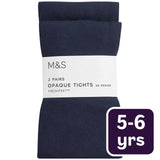 M&S Girls 60 Denier School Tights Navy 5-6 Years