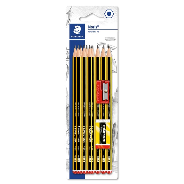 Staedtler Noris HB Pencils Eraser Sharpener Set 10 pack (British brand)