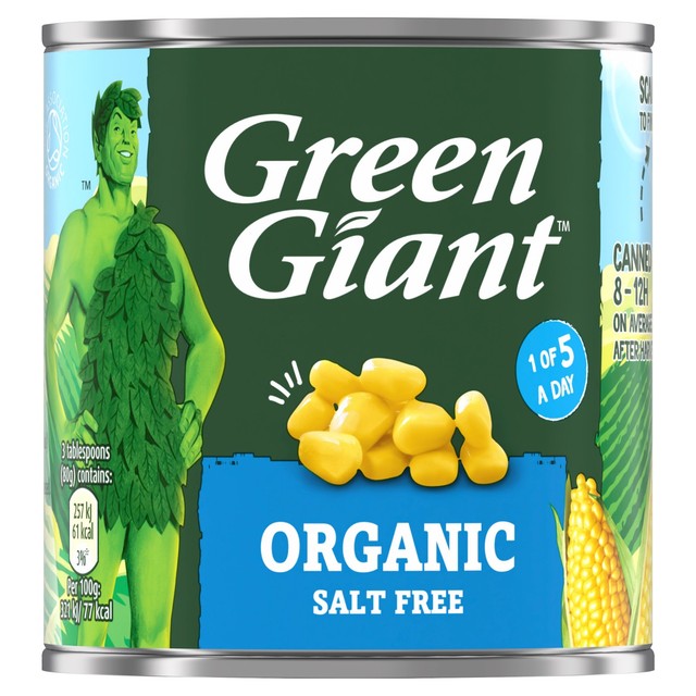 Green Giant organic salt free sweetcorn 150g, UK version