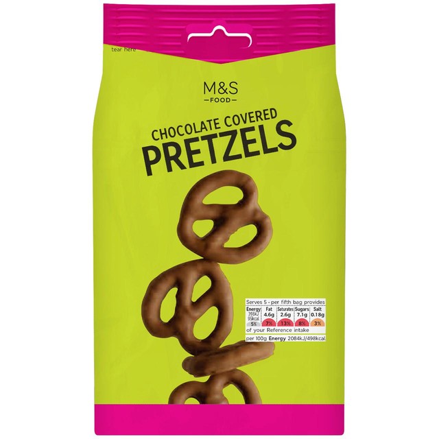 M&S chocolate covered pretzels 95g, imported from the UK