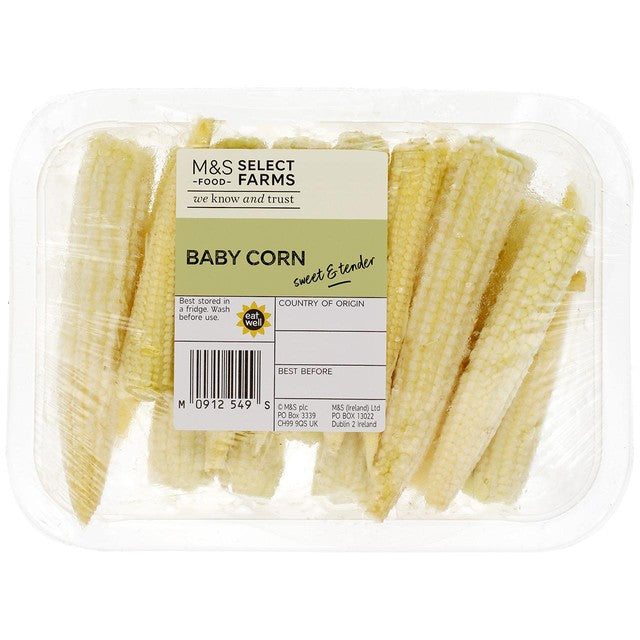 M&S baby corn 200g, imported from the UK