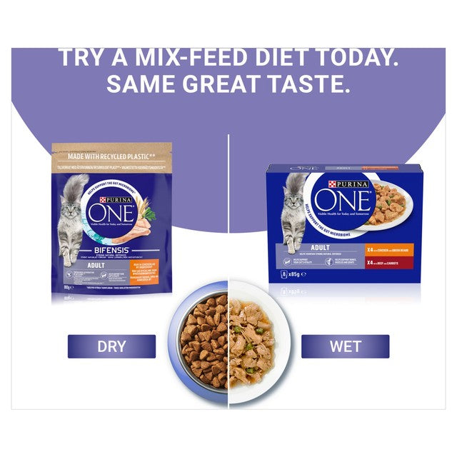 Purina One chicken and beef wet cat food 8x85g, imported from the UK