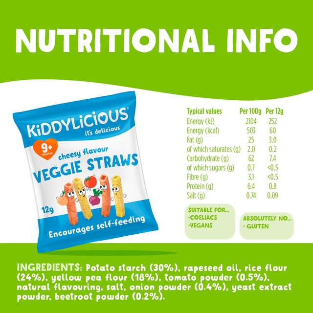 Kiddylicious cheesy flavoured veggie straws 12g, UK version