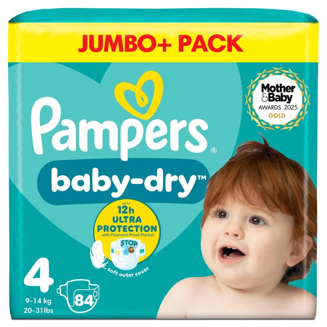 Pampers Baby-Dry Nappies Size 4 Jumbo+ Pack imported from the UK