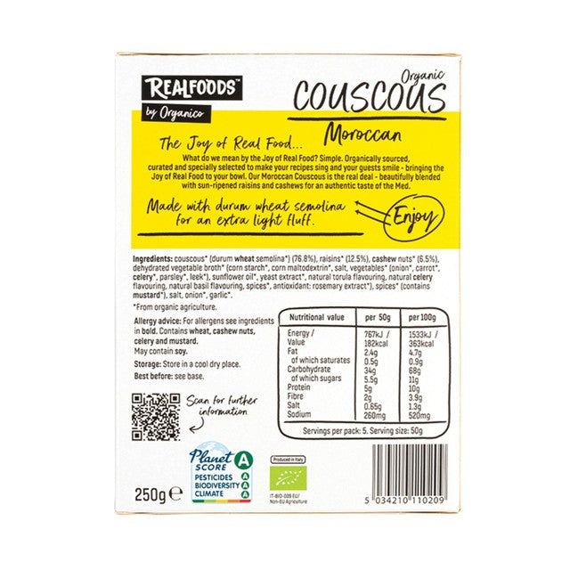 Realfoods Organic Moroccan Couscous 250g, imported from the UK
