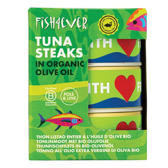 Fish 4 Ever skipjack tuna steaks in olive oil 3 x 160g - British product