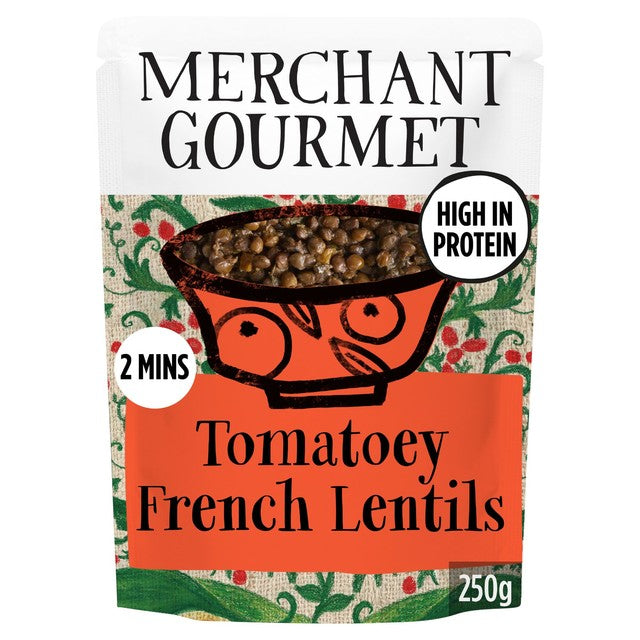 Merchant Gourmet Tomatoey Lentils 250g, imported from the UK