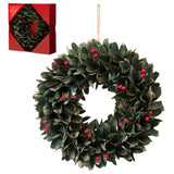 Green Leaf & Red Berries Wreath 30cm
