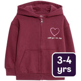 M&S Heart Zip Through Hoodie Claret Children's Hoodie 3-4 Years