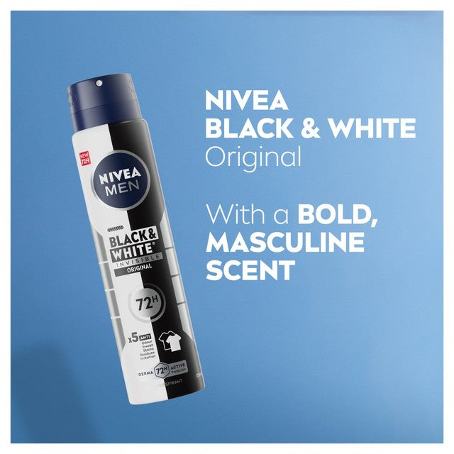 Nivea Men Black & White Original Anti-Perspirant Deodorant Spray 250ml, imported from the UK