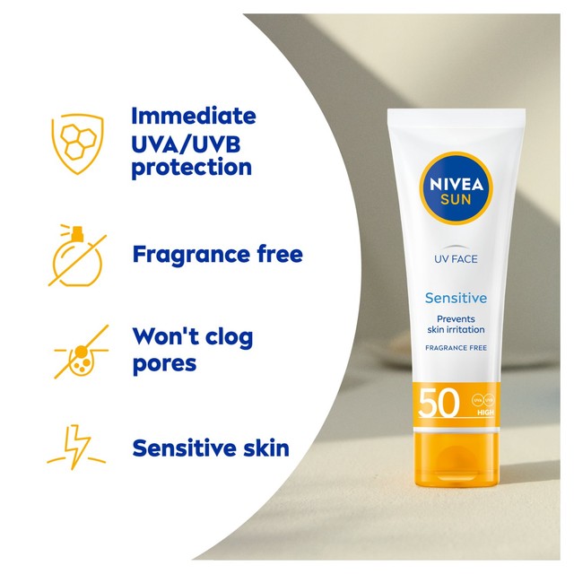 Nivea SPF 50 Face Sun Cream 50ml, imported from the UK