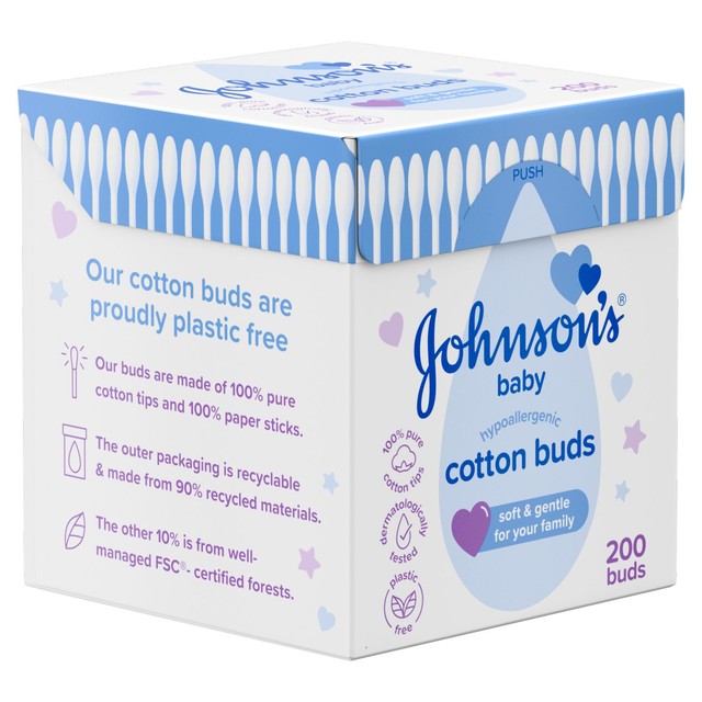 Johnson's Baby Cotton Buds 200 count plastic free, UK version