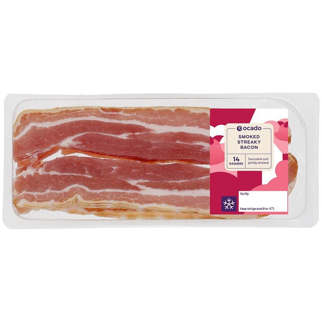 Ocado smoked streaky bacon rashers 300g, imported from the UK