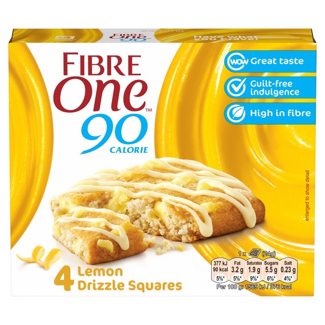 Fibre One Lemon Drizzle Squares 4 x 24g - British product