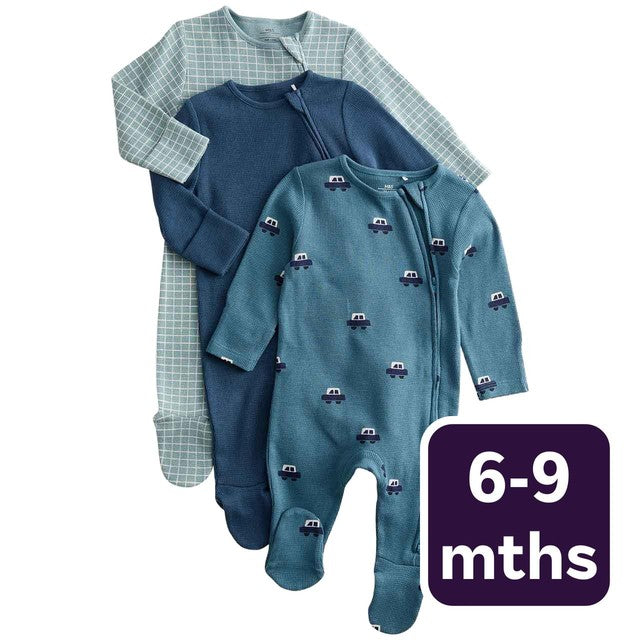 M&S boys car print cotton sleepsuits 6-9 months, imported from the UK