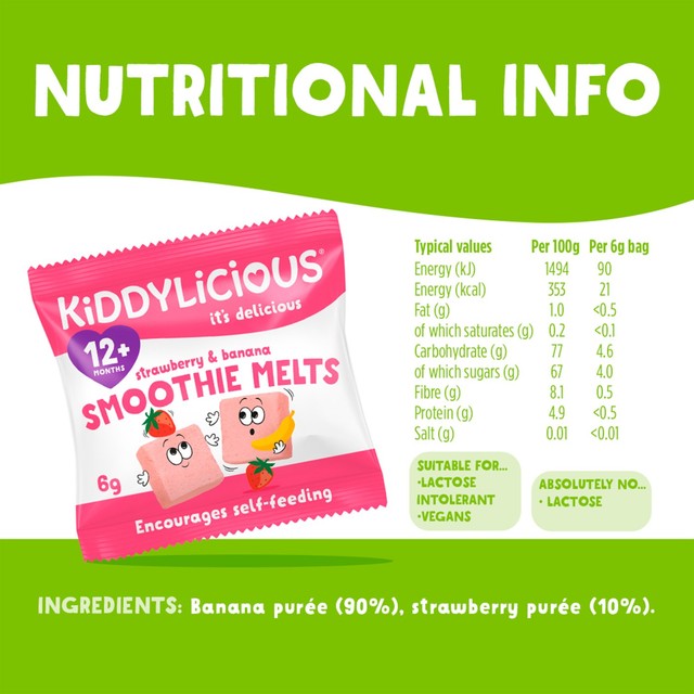 Kiddylicious strawberry and banana smoothie melts baby snacks 24g, UK version