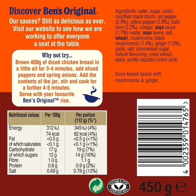 Ben's Original Cantonese cooking sauce 450g - British product