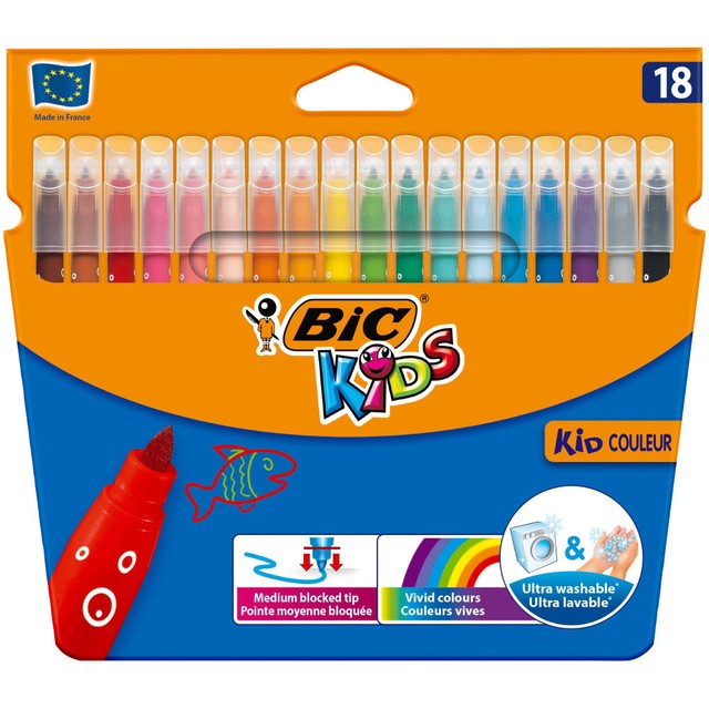 BIC Kids colouring felt pens assorted colours 18 pack - British product