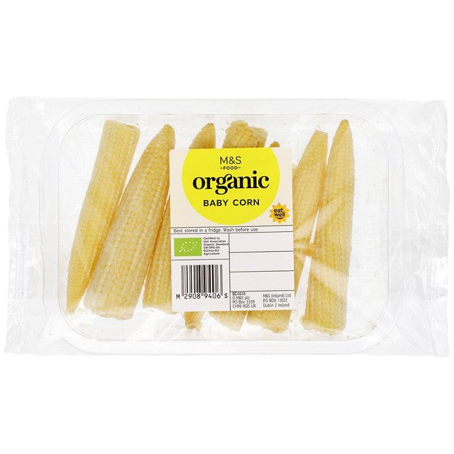 M&S organic baby corn 125g, imported from the UK
