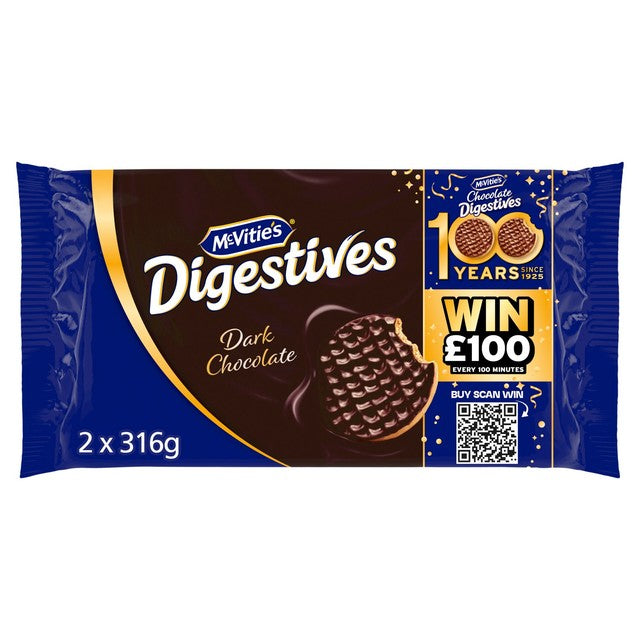 McVitie's dark chocolate digestive biscuits 2x316g twin pack, imported from the UK