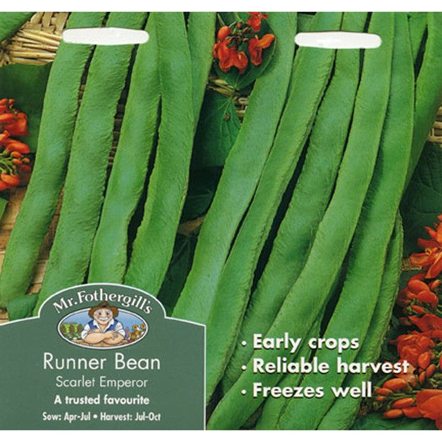 Mr Fothergills Seeds Scarlet Emperor Runner Bean Packet, imported from the UK