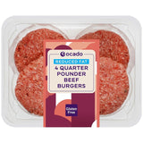 Ocado reduced fat quarter pounder beef burgers 454g, imported from the UK