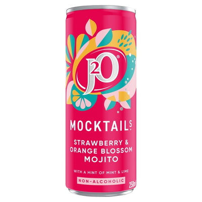 J2O Strawberry & Orange Blossom Mojito Mocktail Carbonated Soft Drink 250ml