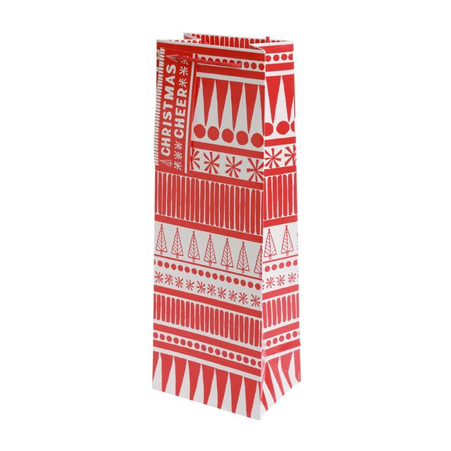 Recyclable Christmas Gift Bag with Scandinavian Folk Print and Tag for Bottles