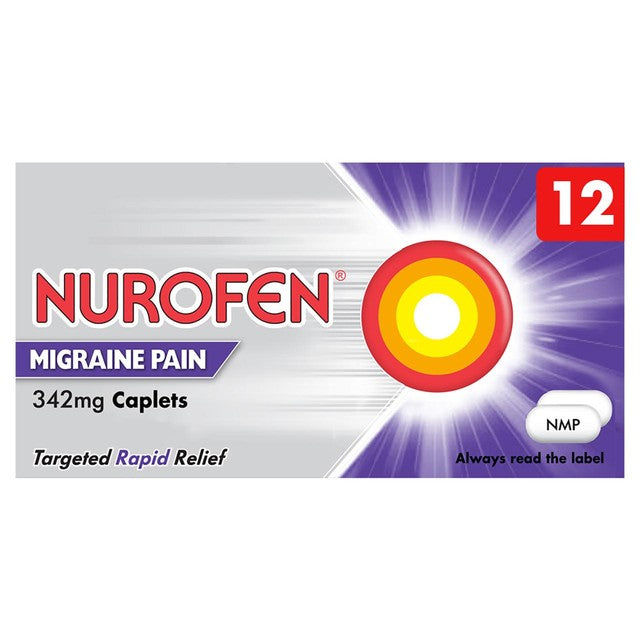 Nurofen Ibuprofen 342mg migraine relief caplets 12 pack, imported from the UK