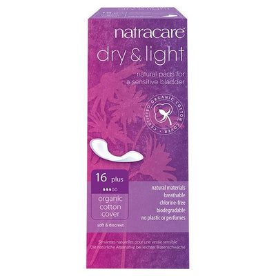 Organic Cotton Dry and Light Incontinence Pads Plus, 16 Pack, 176ml Absorbency