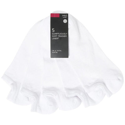 M&S Sumptuously Soft Trainer Liners Socks White Sizes 3-5