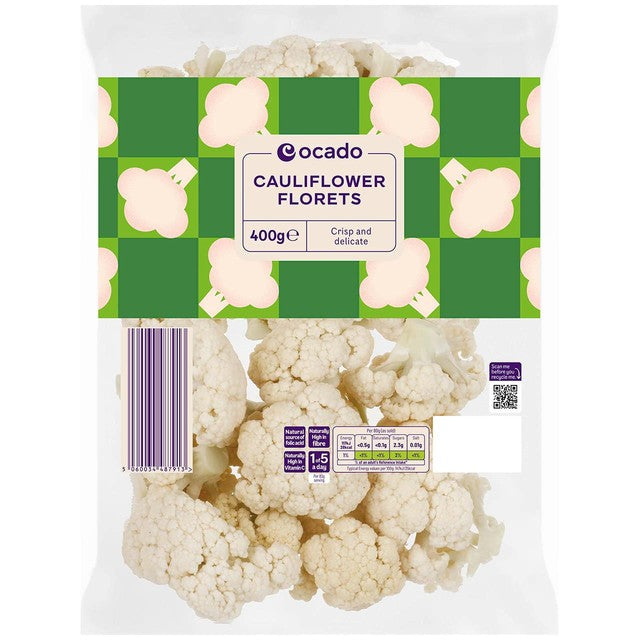 Ocado cauliflower florets 400g, imported from the UK