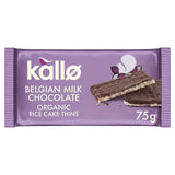 Kallo Belgian Milk Chocolate Organic Rice Cake Thins 75g, UK version