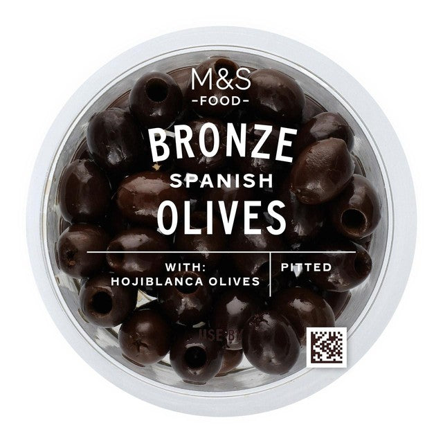 M&S pitted black olives in rapeseed oil 154g, imported from the UK