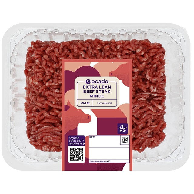 Ocado extra lean beef mince 3% fat 500g, imported from the UK