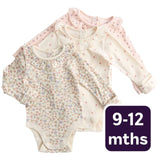 M&S girls floral bodysuit ivory 9-12 months, imported from the UK