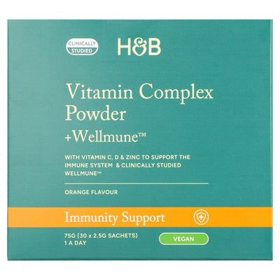 Holland & Barrett Wellmune Vitamin Complex Powder Orange Flavour Immune Support Supplement 30 Sachets