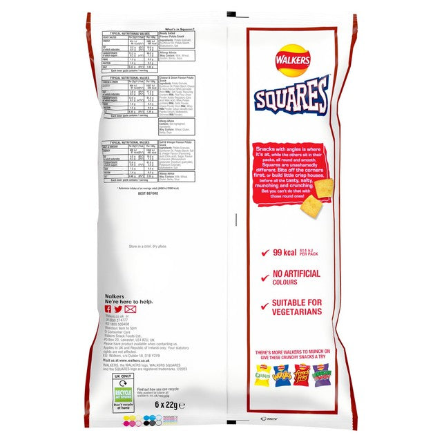 Walkers Squares variety pack potato snacks 6 x 22g (British brand)