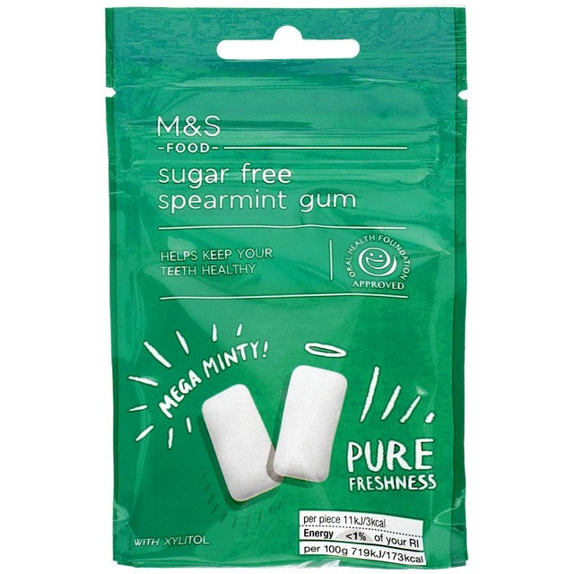 M&S sugar free spearmint chewing gum 27g, imported from the UK