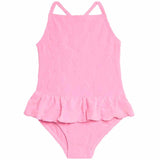 M&S Girls Floral Textured Frill Swimming Costume Pink Swimsuit 3-4 Years