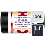 Ocado Large Black Extra Strong Refuse Sacks 15 Pack