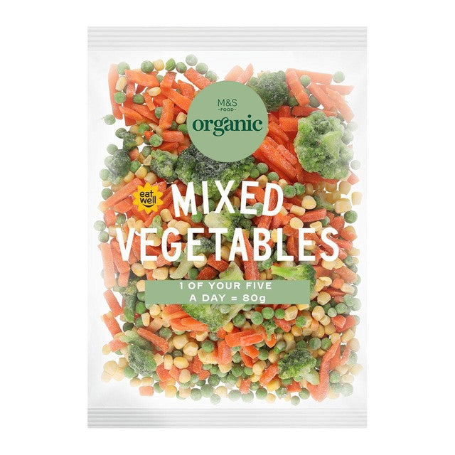 M&S organic mixed vegetables frozen 750g, imported from the UK