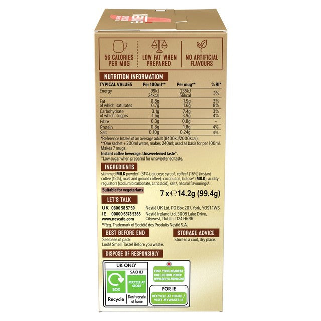 Nescafe Cappuccino unsweetened instant coffee 7 sachets, imported from the UK